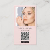 Blush Pink Script Logo QR Code Photo Makeup 名刺 (正面)