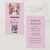 Blush Pink Script Logo QR Code Photo Makeup 名刺 (正面/裏面)