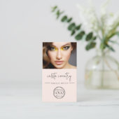 Blush Pink Script Logo QR Code Photo Makeup 名刺 (スタンド正面)