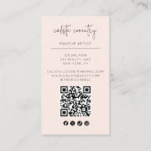 Blush Pink Script Logo QR Code Photo Makeup 名刺 (裏面)