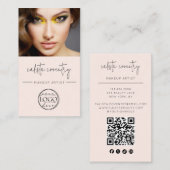 Blush Pink Script Logo QR Code Photo Makeup 名刺 (正面/裏面)