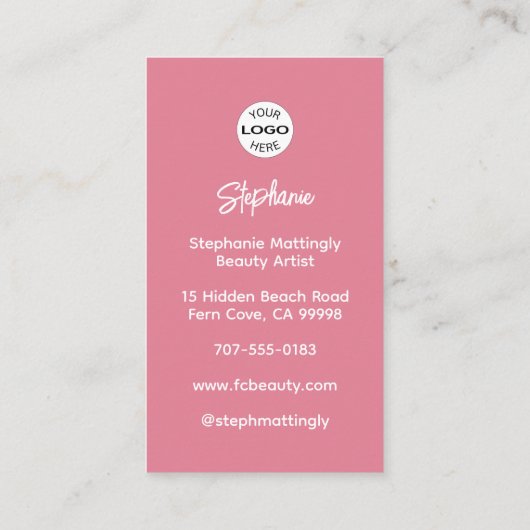 Blush Pink Script Logo QR Code Photo Makeup 名刺 (裏面)