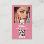 Blush Pink Script Logo QR Code Photo Makeup 名刺 (正面)