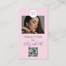 Blush Pink Script Logo QR Code Photo Makeup 名刺