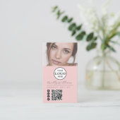 Blush Pink Script Logo QR Code Photo Makeup 名刺 (スタンド正面)