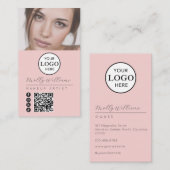 Blush Pink Script Logo QR Code Photo Makeup 名刺 (正面/裏面)