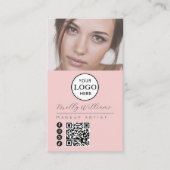Blush Pink Script Logo QR Code Photo Makeup 名刺 (正面)