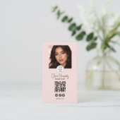 Blush Pink Script Logo QR Code Photo Makeup 名刺 (スタンド正面)