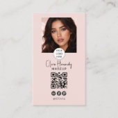 Blush Pink Script Logo QR Code Photo Makeup 名刺 (正面)