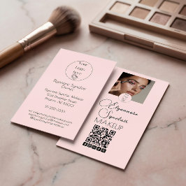 Blush Pink Script Logo QR Code Photo Makeup 名刺