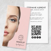 Blush Pink Script Logo QR Code Photo Makeup 名刺