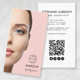 Blush Pink Script Logo QR Code Photo Makeup 名刺