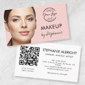 Blush Pink Script Logo QR Code Photo Makeup 名刺