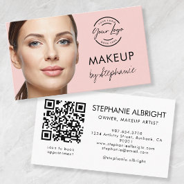 Blush Pink Script Logo QR Code Photo Makeup 名刺