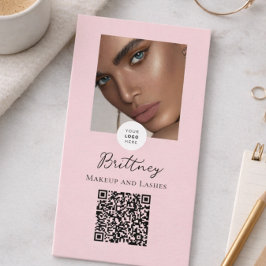 Blush Pink Script Logo QR Code Photo Makeup 名刺