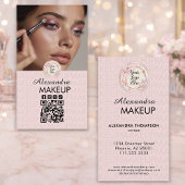 Blush Pink Script Logo QR Code Photo Makeup 名刺