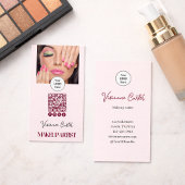 Blush Pink Script Logo QR Code Photo Makeup 名刺