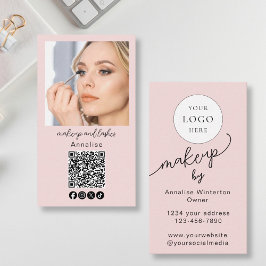 Blush Pink Script Logo QR Code Photo Makeup 名刺