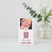 Blush Pink Script Logo QR Code Photo Makeup 名刺 (スタンド正面)
