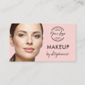 Blush Pink Script Logo QR Code Photo Makeup 名刺 (正面)