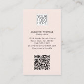 Blush Pink Script Logo QR Code Photo Makeup 名刺 (裏面)