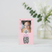 Blush Pink Script Logo QR Code Photo Makeup 名刺 (スタンド正面)