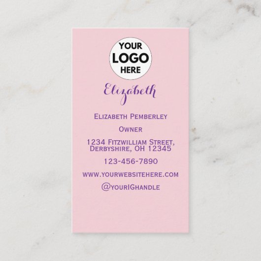 Blush Pink Script Logo QR Code Photo Makeup 名刺 (裏面)