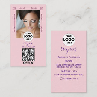 Blush Pink Script Logo QR Code Photo Makeup 名刺