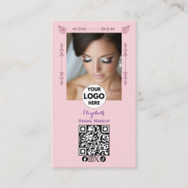 Blush Pink Script Logo QR Code Photo Makeup 名刺