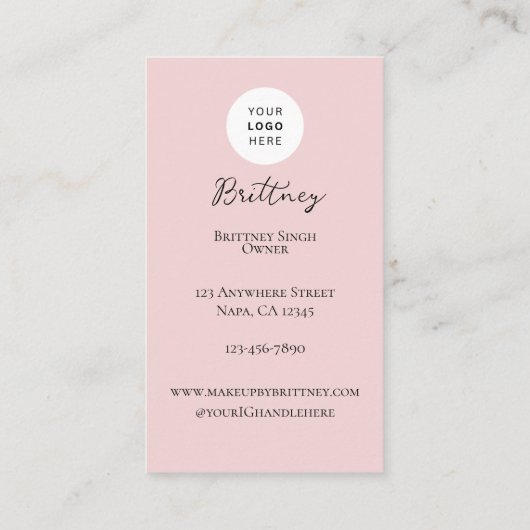 Blush Pink Script Logo QR Code Photo Makeup 名刺 (裏面)