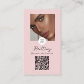 Blush Pink Script Logo QR Code Photo Makeup 名刺 (正面)
