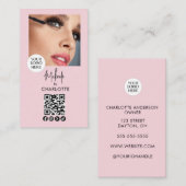 Blush Pink Script Logo QR Code Photo Makeup 名刺 (正面/裏面)