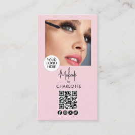 Blush Pink Script Logo QR Code Photo Makeup 名刺