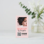 Blush Pink Script Logo QR Code Photo Makeup 名刺 (スタンド正面)