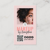 Blush Pink Script Logo QR Code Photo Makeup 名刺 (正面)
