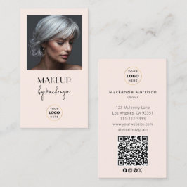 Blush Pink Script Logo QR Code Photo Makeup 名刺