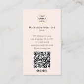 Blush Pink Script Logo QR Code Photo Makeup 名刺 (裏面)
