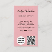 Blush Pink Script Logo QR Code Photo Makeup 名刺 (裏面)