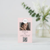 Blush Pink Script Logo QR Code Photo Makeup 名刺 (スタンド正面)