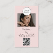 Blush Pink Script Logo QR Code Photo Makeup 名刺 (正面)