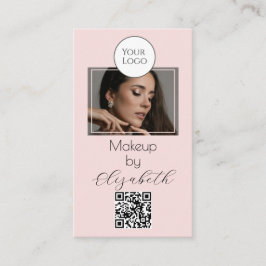 Blush Pink Script Logo QR Code Photo Makeup 名刺
