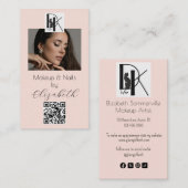 Blush Pink Script Logo QR Code Photo Makeup 名刺 (正面/裏面)