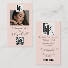 Blush Pink Script Logo QR Code Photo Makeup 名刺