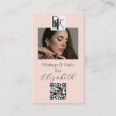 Blush Pink Script Logo QR Code Photo Makeup  名刺 (正面)