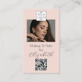 Blush Pink Script Logo QR Code Photo Makeup  Busin 名刺 (正面)