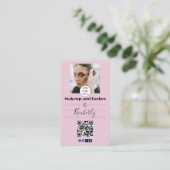 Blush Pink Script Logo QR Code Photo Makeup/Lashes 名刺 (スタンド正面)