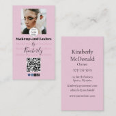 Blush Pink Script Logo QR Code Photo Makeup/Lashes 名刺 (正面/裏面)
