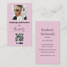 Blush Pink Script Logo QR Code Photo Makeup/Lashes 名刺