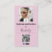 Blush Pink Script Logo QR Code Photo Makeup/Lashes 名刺 (正面)