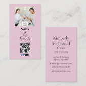 Blush Pink Script Logo QR Code Photo Nail Salon 名刺 (正面/裏面)